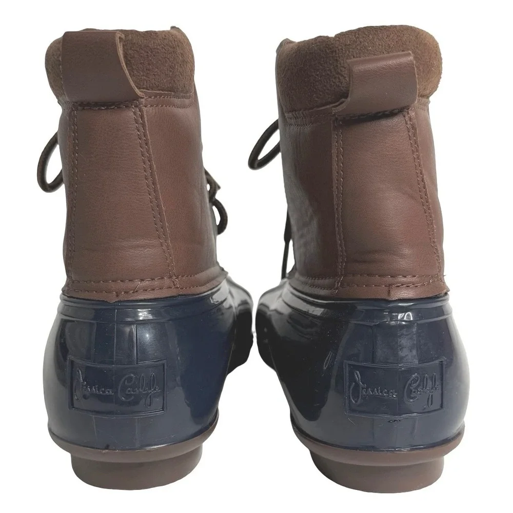 Jessica Carlyle Gavin Rain Snow Duck Boots Navy Blue Brown Womens Size 11